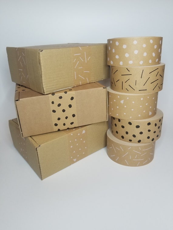 Recyclable Eco Tape, Polka Dot Paper Packaging Tape, Brown Tape With White  Spotty Design, Self Adhesive Packing Tape Made in UK 