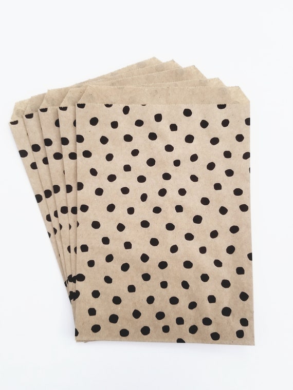 Spotty brown paper counter bags, recycled eco-friendly kraft bags. Polka dot pattern.