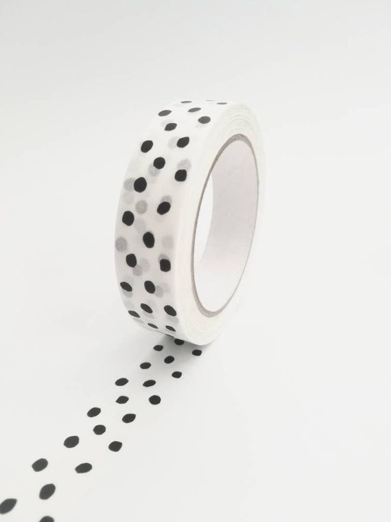 Polka Dot Paper Tape, self adhesive eco friendly paper tape, black and white spotty tape, recyclable kraft tape 50m long