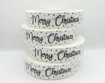 Merry Christmas White Paper Tape, Eco-Friendly Festive Packaging 25mm x 50m long