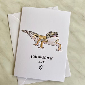 Lege wenskaart luipaardgekko, "I Love You A Geck Of A Lot"