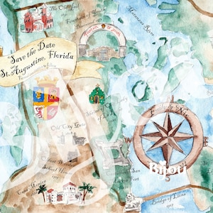 Mapa a medida Acuarela Guardar la fecha Destino Minerales de piedras preciosas pintadas a mano Boda brillante