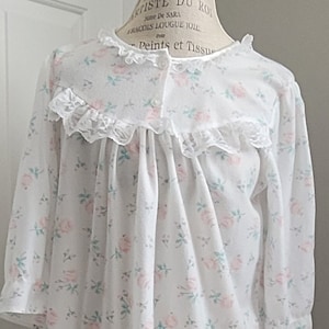 Vintage Long Night gown Prairie Cottage Ruffle Rose Lace Medium White Pink
