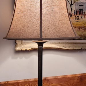 Vintage Tall Table Lamp Bronze Finish Fabric Shade Lighting Home Decor 28 inch