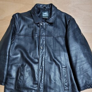 Vintage ROOTS Mens Leather Coat Medium Black Double Zipper Snap