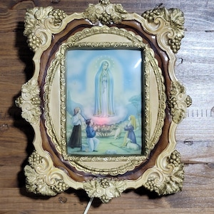 Vintage Religion Wall Hanging Our Lady of Fatima, Catholic Wall Art, Religious Home Decor