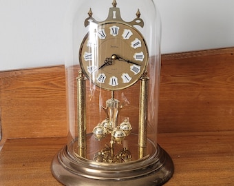 Reloj de cúpula antiguo de colección, tono dorado, funciona, 25 cm de cristal