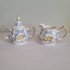 Floral Blue Creamer Pitcher and sugar set