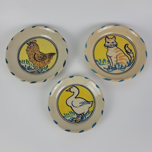 Vintage Pottery Wall Art Chicken Duck Cat Signed Artist