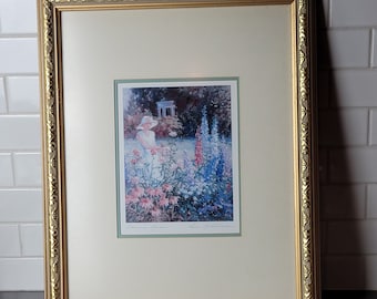 Vintage Frame Picture Print Flower Garden Lynn Gertenbach Signed