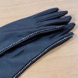 Vintage Black Stretch Elbow Evening Rhinestone Gloves Formal Gloves