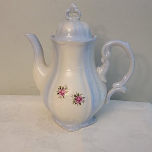 Caffettiera vintage, teiera in porcellana con motivo floreale azzurro e rosa, teiera vittoriana