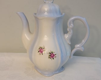 Vintage Coffee Pot Baby Blue Floral Rose Porcelain Teapot Victorian Teapot