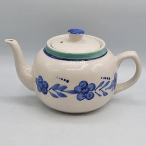 Small 2 Cup Tea Pot Individual Size Grey Blue Vintage Stoneware Glazed