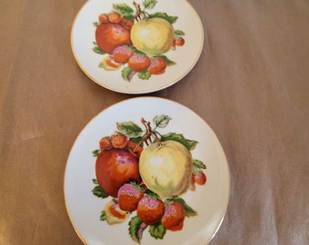2 Vintage Fruit Plate Strawberry Apple 6" Made in Japan