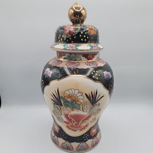 Vintage Satsuma Ginger Jar Hand Painted with elevated Dots Floral