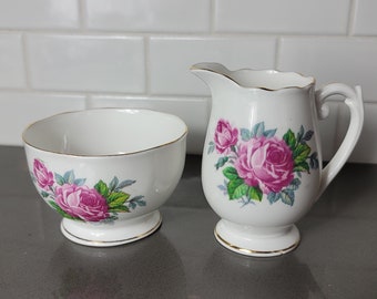 Vintage Rose Cream and  Sugar Bowl Set Bone China