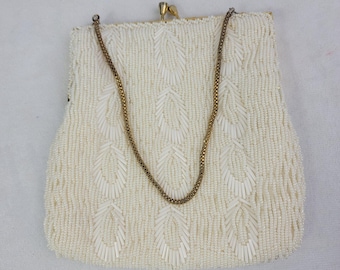 Vintage Bead Purse Off White Beaded Purse