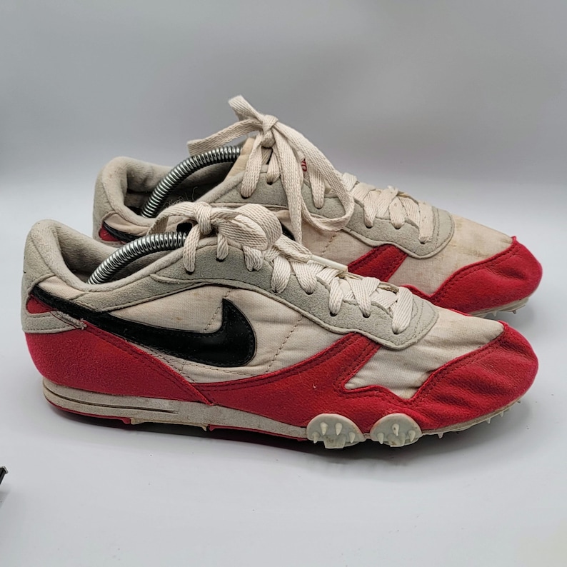 Vintage Nike Track Shoes Red White Black Waffle Sole Running Spikes Retro Sneakers image 1