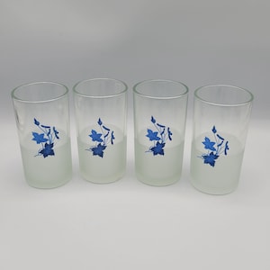 Small Frosted Glasses floral design 4 Inches Tall vintage
