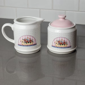 Vintage Pink Swan Cream and Sugar Bowl