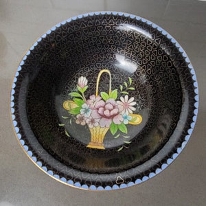 Cloisonne Bowl Beautiful Floral Fine Wirework Interior Brass
