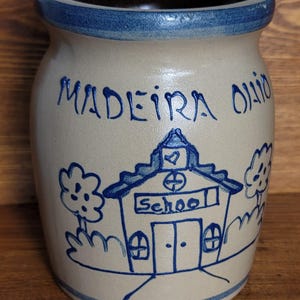 VTG Beaumont Brothers Pottery BBP Saltglasyrkruka Blå skolhus OH