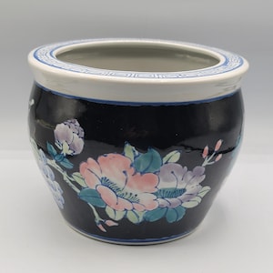 Vintage Asian Bonsai Fish Bowl Garden Planter Pot Oriental Hand Painted 6 X 5 in