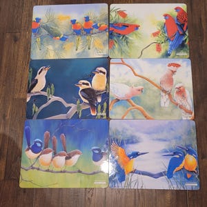 Cork PLACEMATS Set Birds of Australia by Katherine Castle, Bird Lover gift