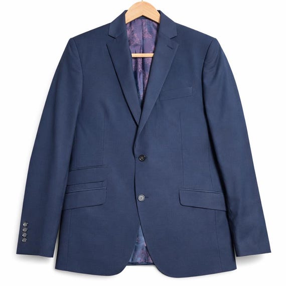 Vintage Ted Baker Mens Blazer 42R Navy Blue 100% Wool Sport Coat Suit Jacket