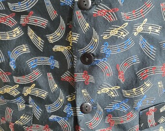 Vintage Music Notes Vest Musical Band Musician Performance Size