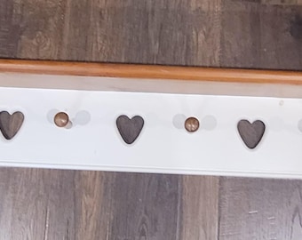 Vintage Wooden Wall Shelf: Heart Cutouts & Pegs
