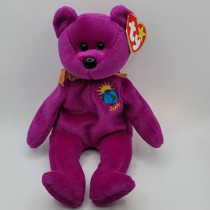 TY Millennium Beanie Baby Plush Toy, Retired Collection TY Beany, Purple Teddy Bear Toy