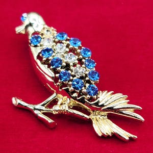 Vintage Swallow Bird of Paradise Pin Brooch Blue Rhinestones
