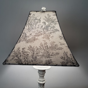 French Provincial Toile Lamp Square Shade Black White 26 inch