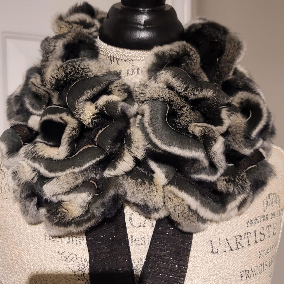 vintage-rabbit-fur-scarf-women-neck-warm-with-silk-etsy