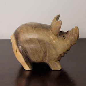 WOOD PIG CARVING 5&quot; | Pig Animal Miniature | Solid Wooden Pig Figurine