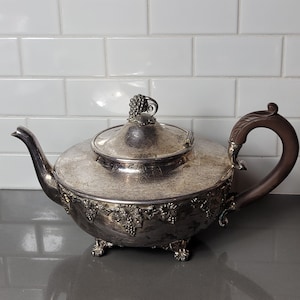 Antique Silver Plated Teapot Reproduction Grape Vines