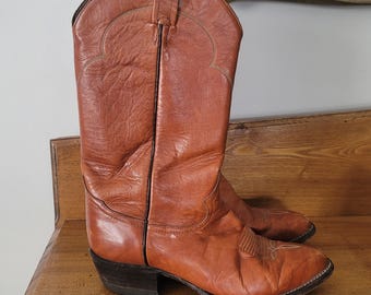 Botas vaqueras vintage Tony Lama de cuero marrón, talla 8.5 EE para hombre.