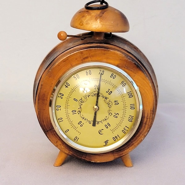 Vintage Barometer Clock Style Wood Weather Station