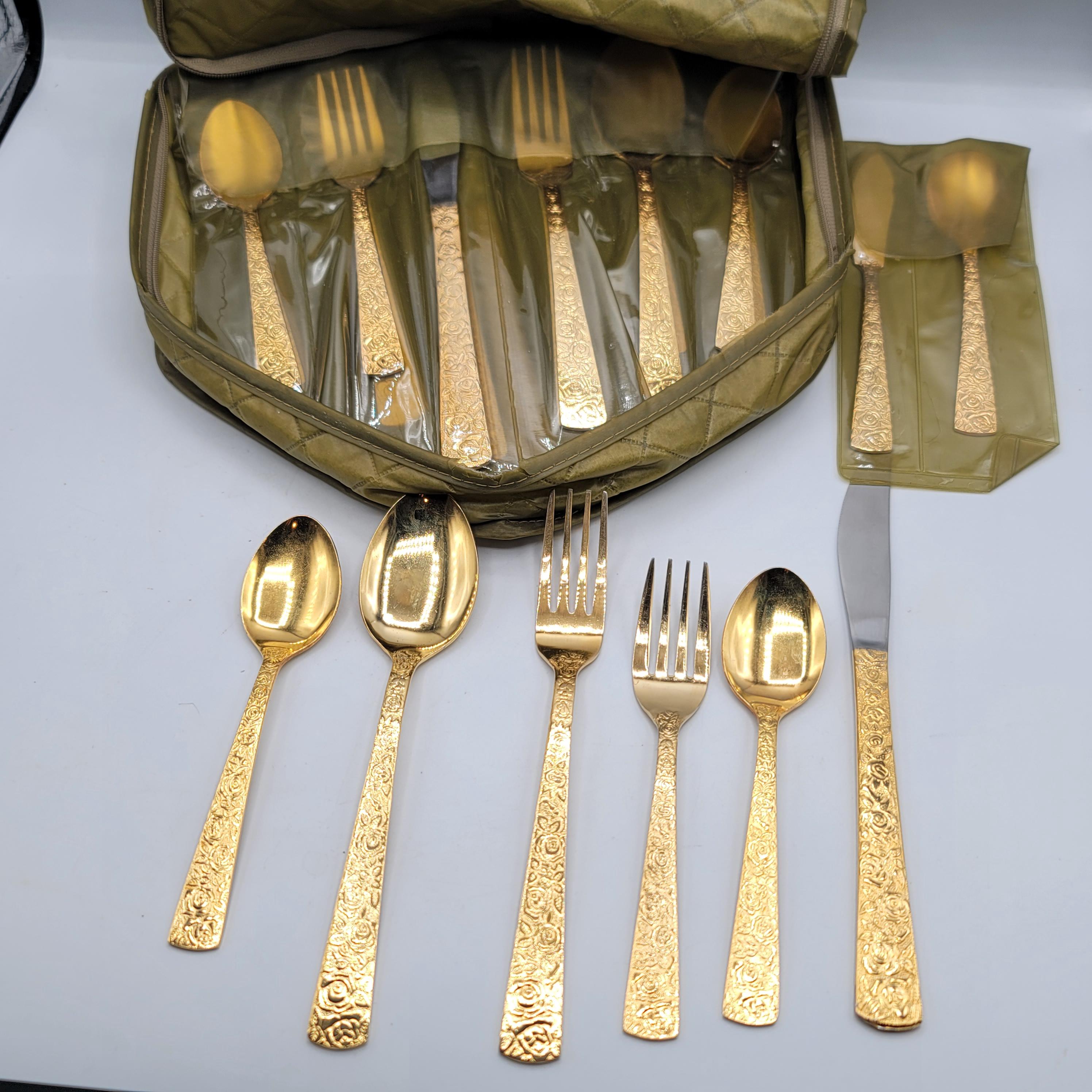 Vintage Cellini Romanesque Gold Plated 8 Settings Stainless