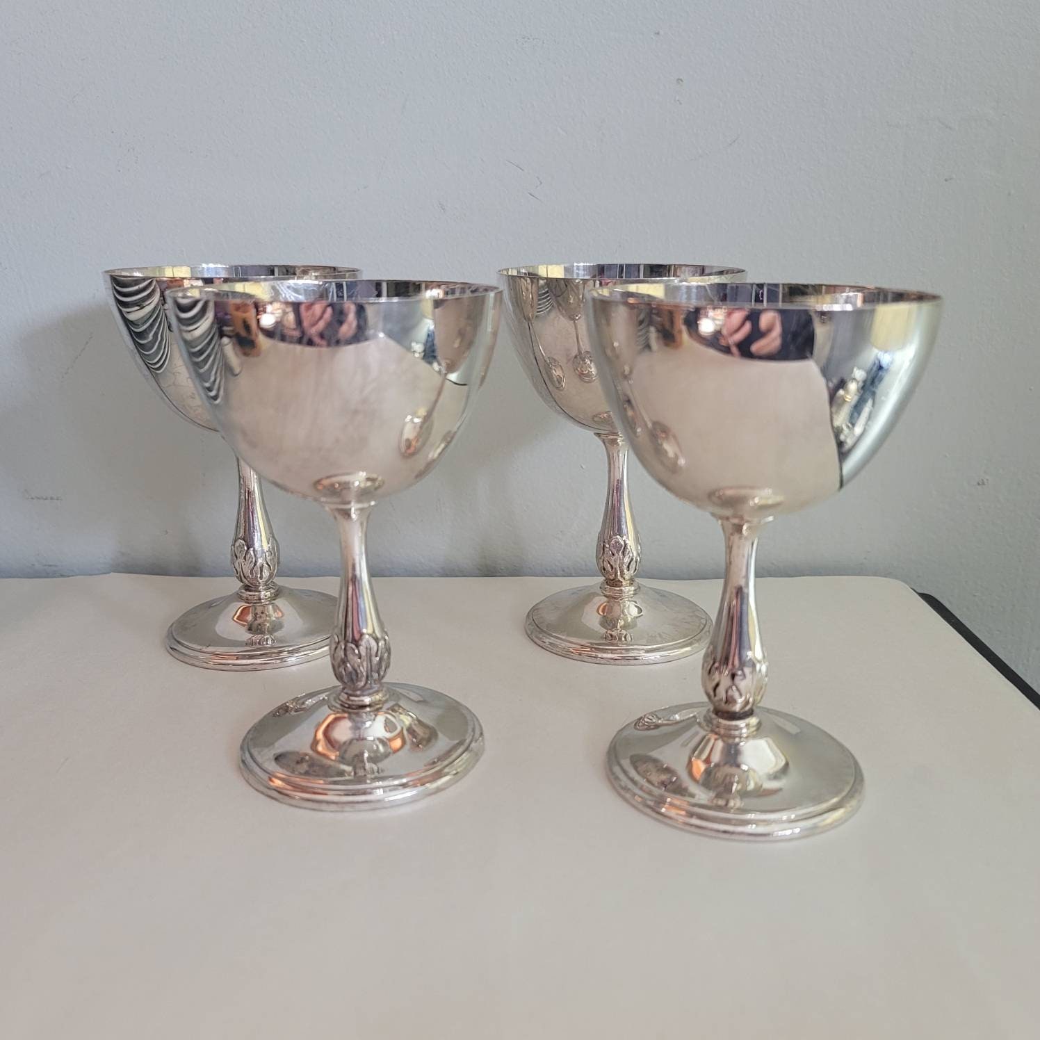 Set of 4 Vintage Viking Plate E.P. Brass Wine and Cordial Glass