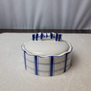 Vintage Lidded Sugar Bowl Hand Painted Blue White