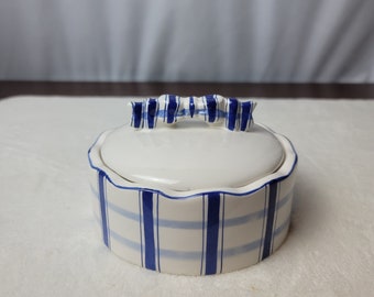 Vintage Zuckerdose mit Deckel Handbemalt Blau Weiß