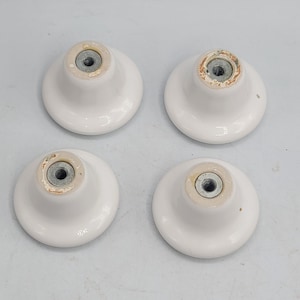 White Porcelain 1950s Cabinet Drawer Pull Knob Vintage Salvaged Japan set of 4