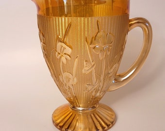 Vintage Marigold Carnival Glass Pitcher And Glass Set - Etsy