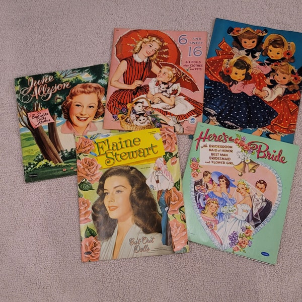 5 Vintage Paper Cut out Dolls Books