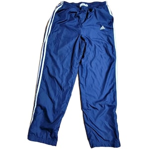Adidas Track Pants Mens Medium Blue Elastic Band White Stripes Side Zip Y2k