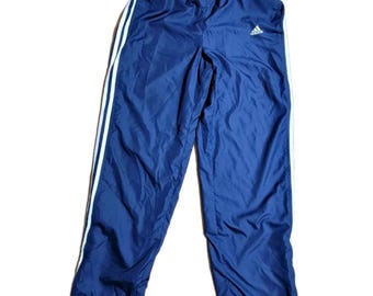 Adidas Track Pants Mens Medium Blue Elastic Band White Stripes Side Zip Y2k