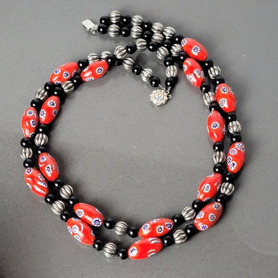 Vintage Ceramic Bead Necklace Red - image 1